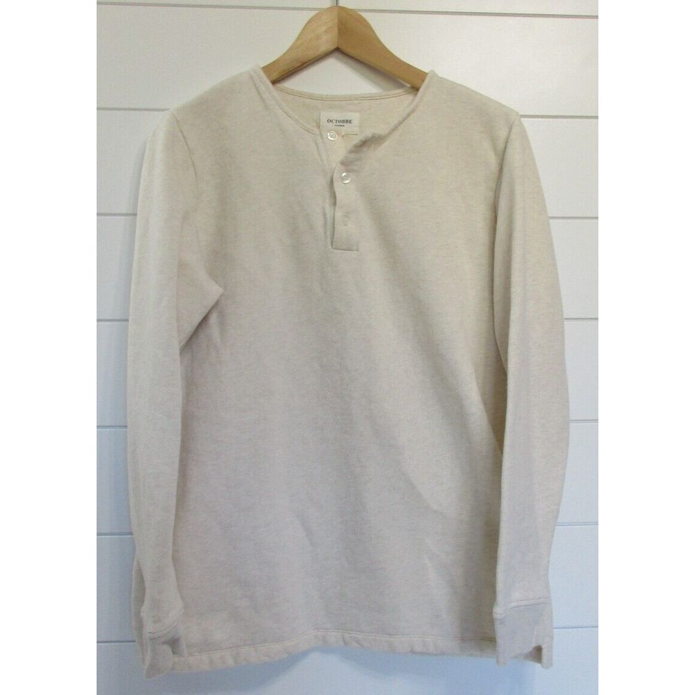 Octobre Men's Spike Henley Organic Cotton Long Sleeve Shirt size M Ivory Thick